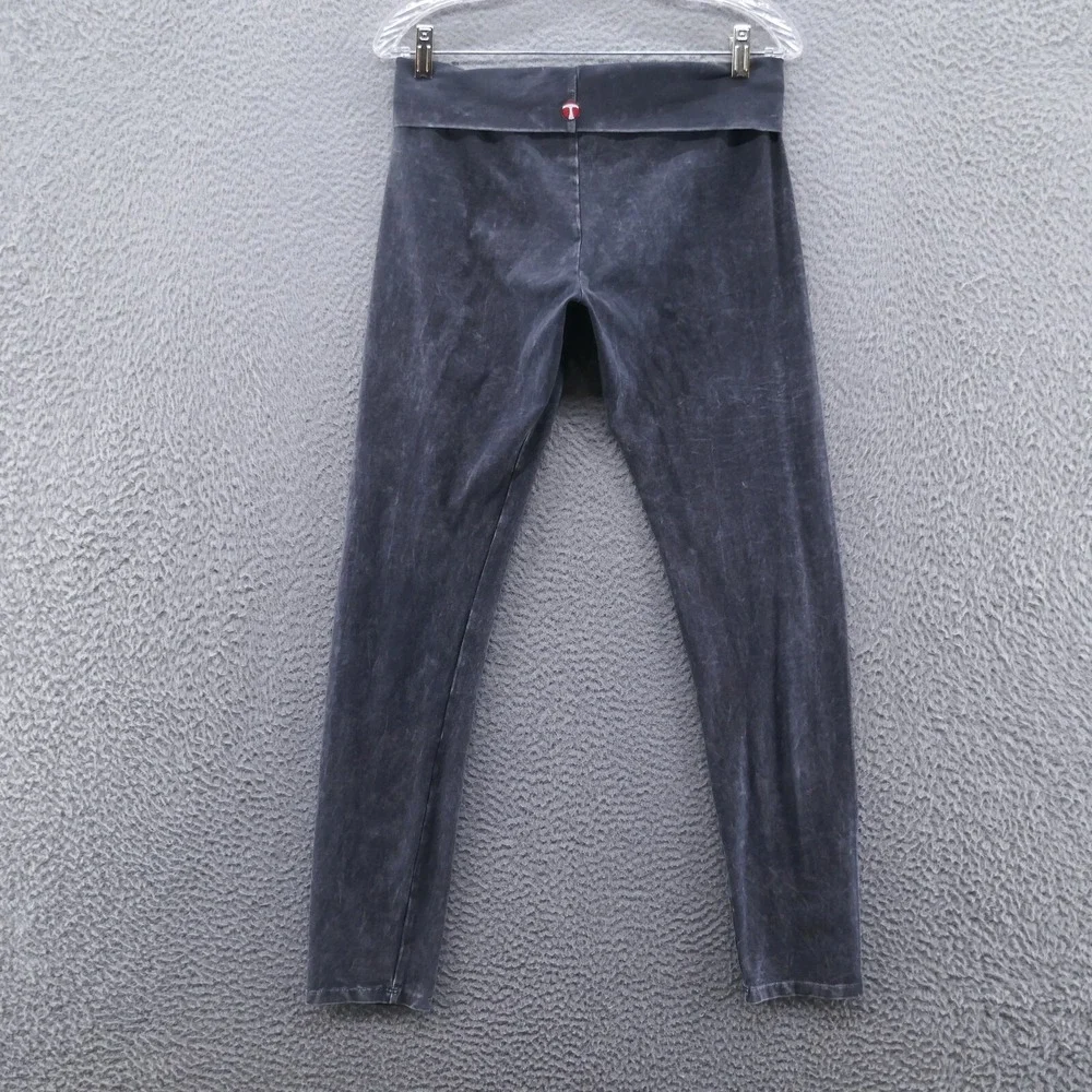 TParty Women Charcoal Mineral Wash Fold Over Waistband Yoga Leggings Size L